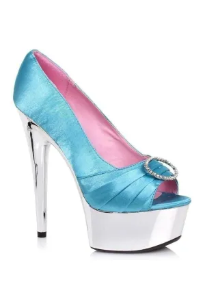 609-LAUREN Platform Pump  | Teal Genuine Satin