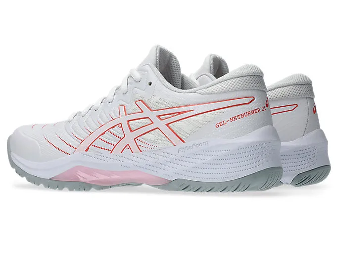 ASICS WOMEN'S NETBURNER 21 WHITE/PAPAYA NETBALL SHOES