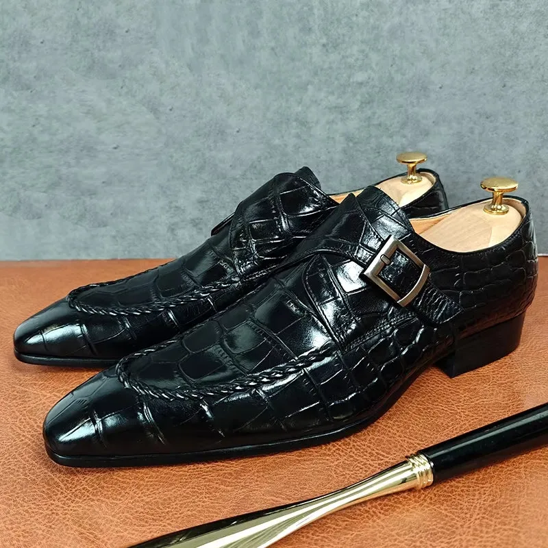 Black Crocodile Print Woven Pattern Loafers