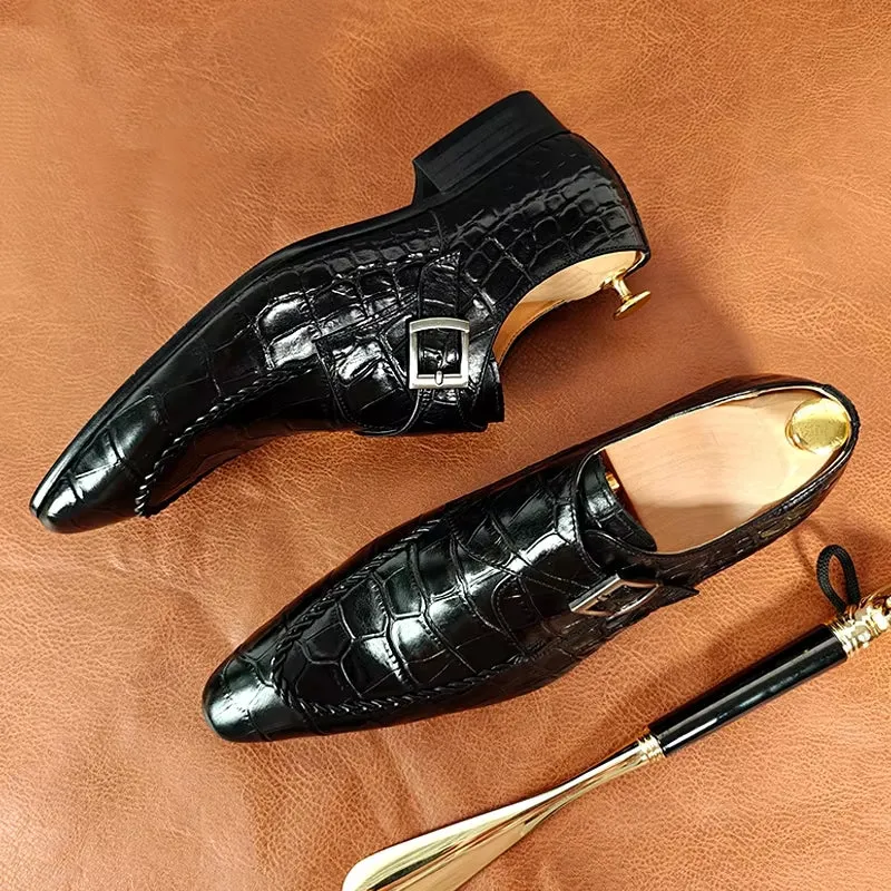 Black Crocodile Print Woven Pattern Loafers