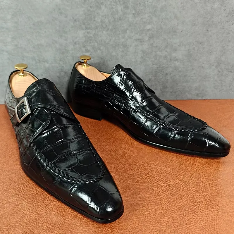 Black Crocodile Print Woven Pattern Loafers