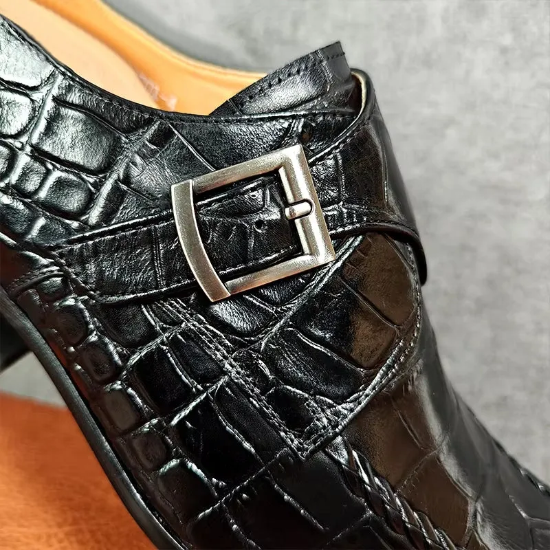 Black Crocodile Print Woven Pattern Loafers
