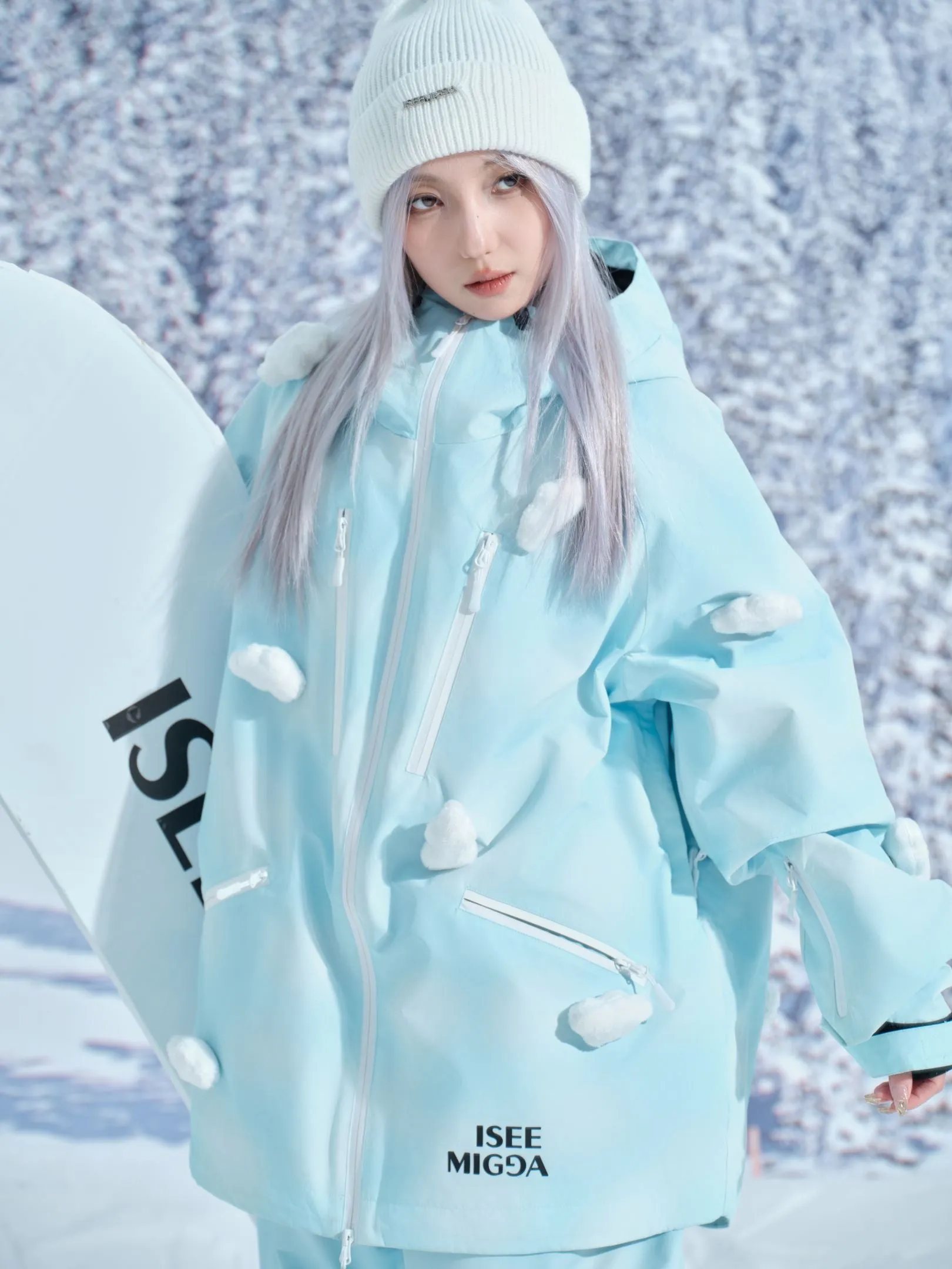 [Blue Stereo Glowing Clouds] Windproof and Waterproof Ski Suit