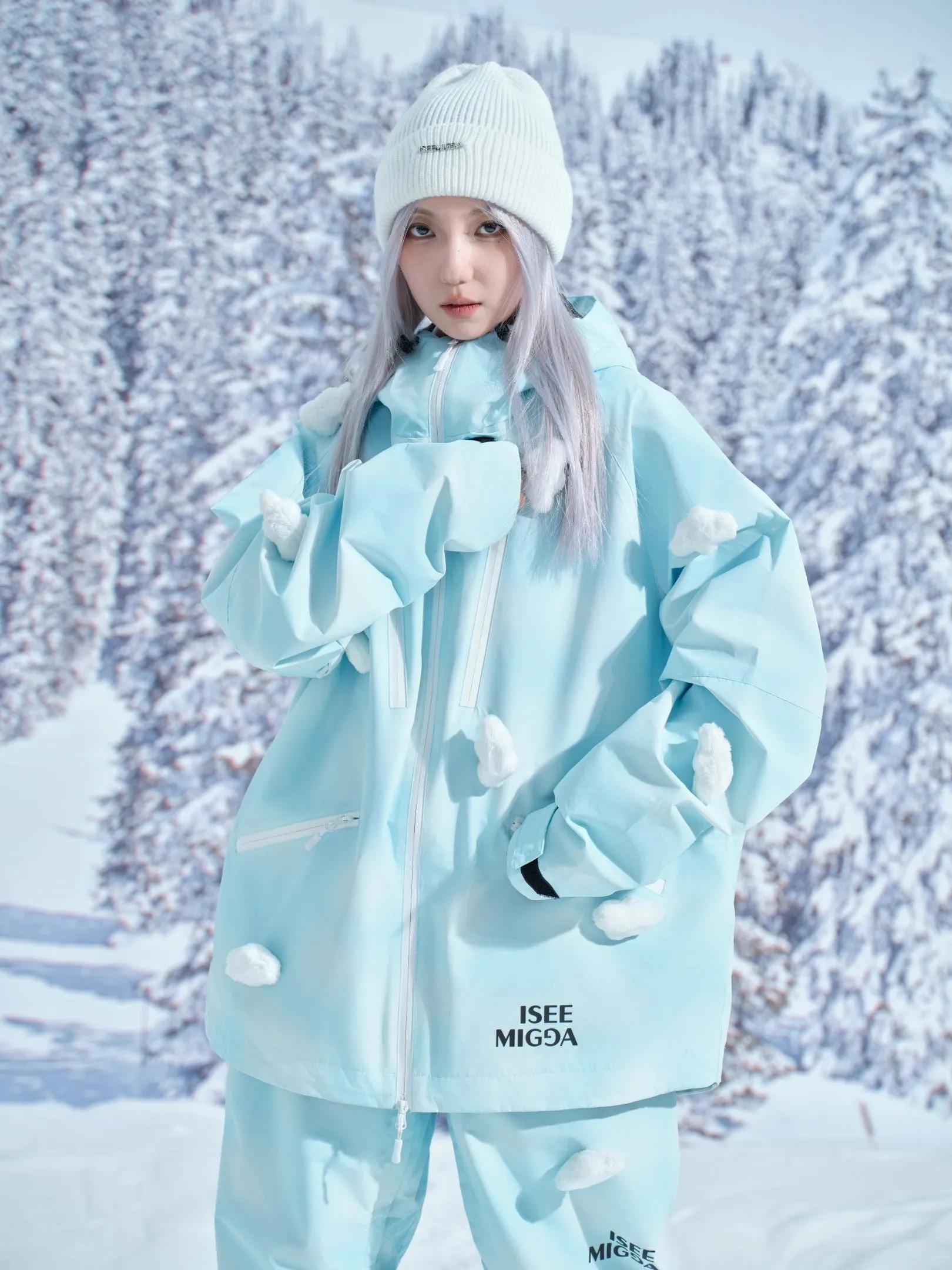 [Blue Stereo Glowing Clouds] Windproof and Waterproof Ski Suit