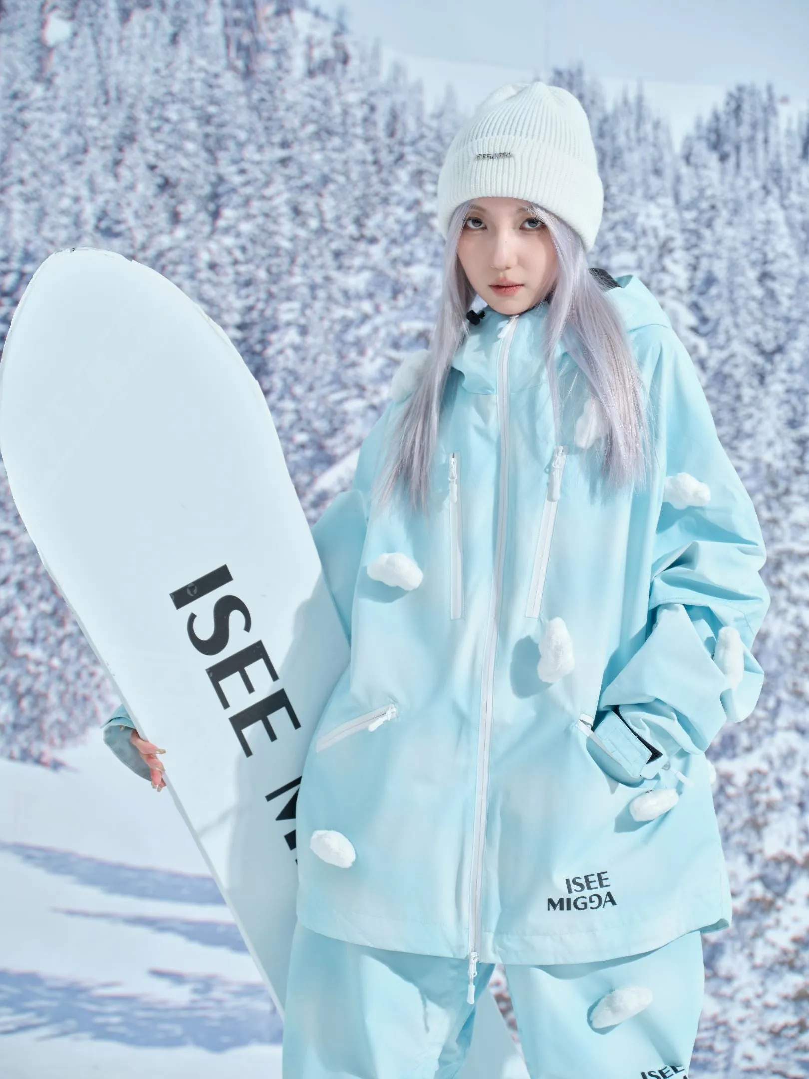 [Blue Stereo Glowing Clouds] Windproof and Waterproof Ski Suit