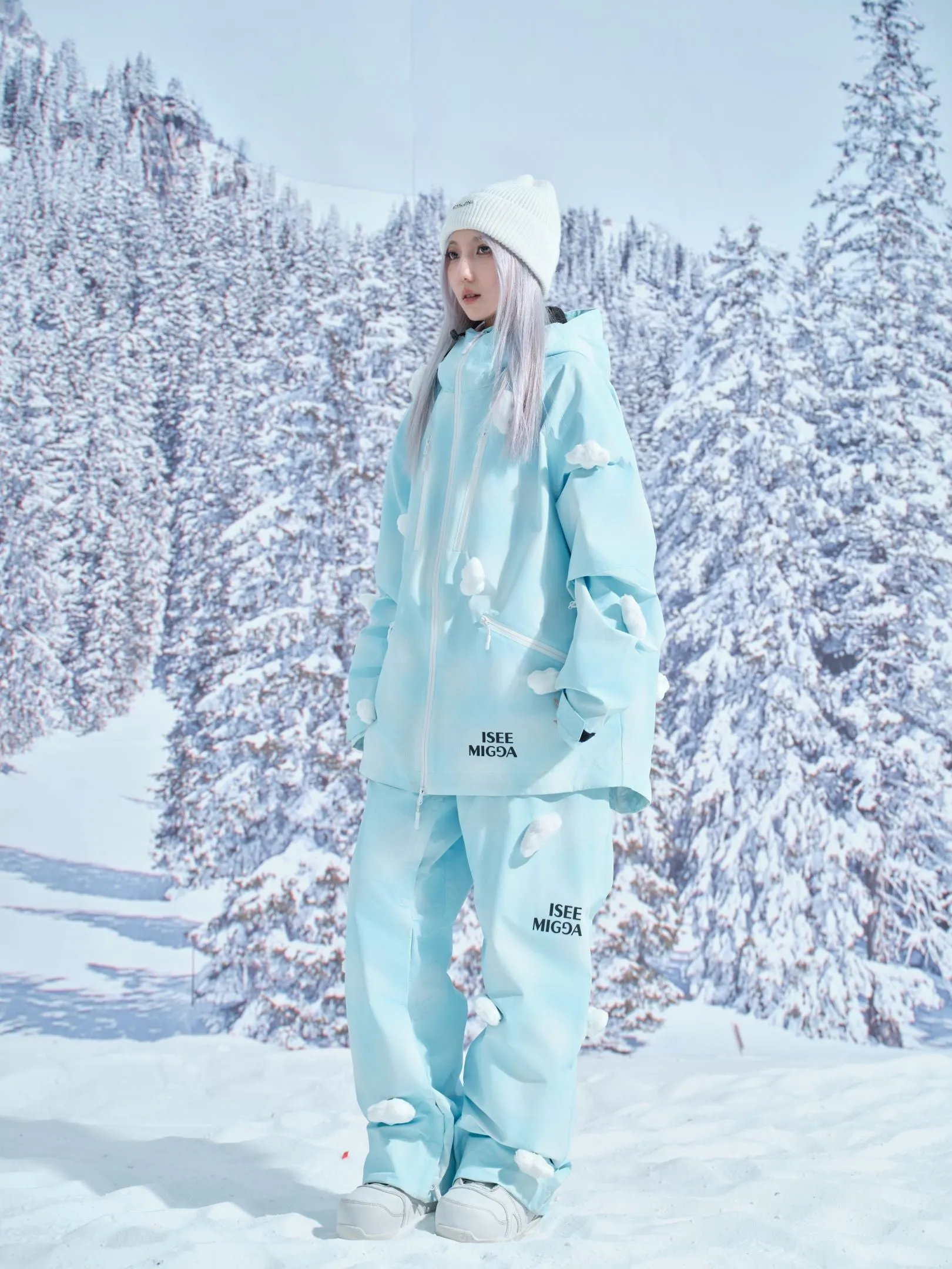 [Blue Stereo Glowing Clouds] Windproof and Waterproof Ski Suit