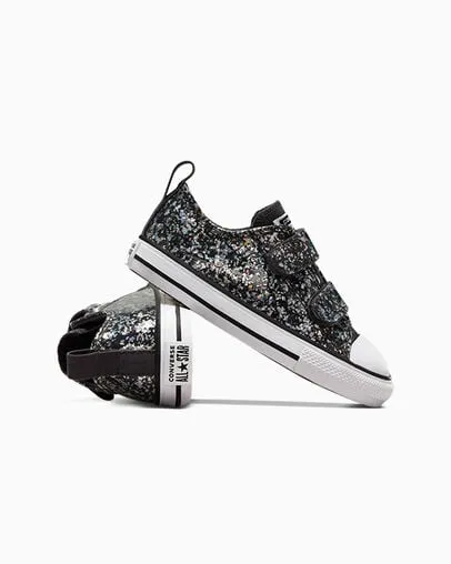 CONVERSE KIDS CHUCK TAYLOR ALL STAR GLITTER EASY-ON BLACK SHOES