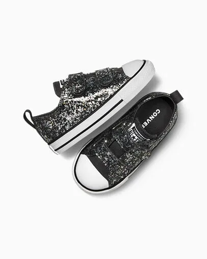 CONVERSE KIDS CHUCK TAYLOR ALL STAR GLITTER EASY-ON BLACK SHOES