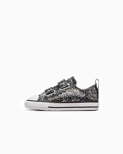 CONVERSE KIDS CHUCK TAYLOR ALL STAR GLITTER EASY-ON BLACK SHOES