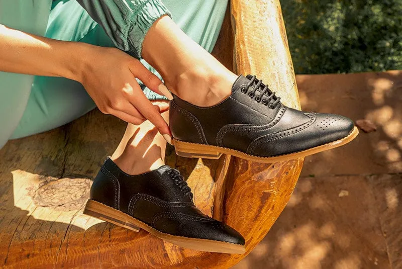 Elena Women's Vegan Leather Oxford Shoes | Black