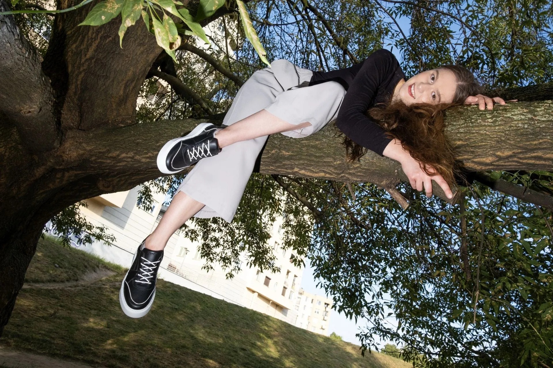 Emi Women's Vegan Leather Sneakers | Black & White