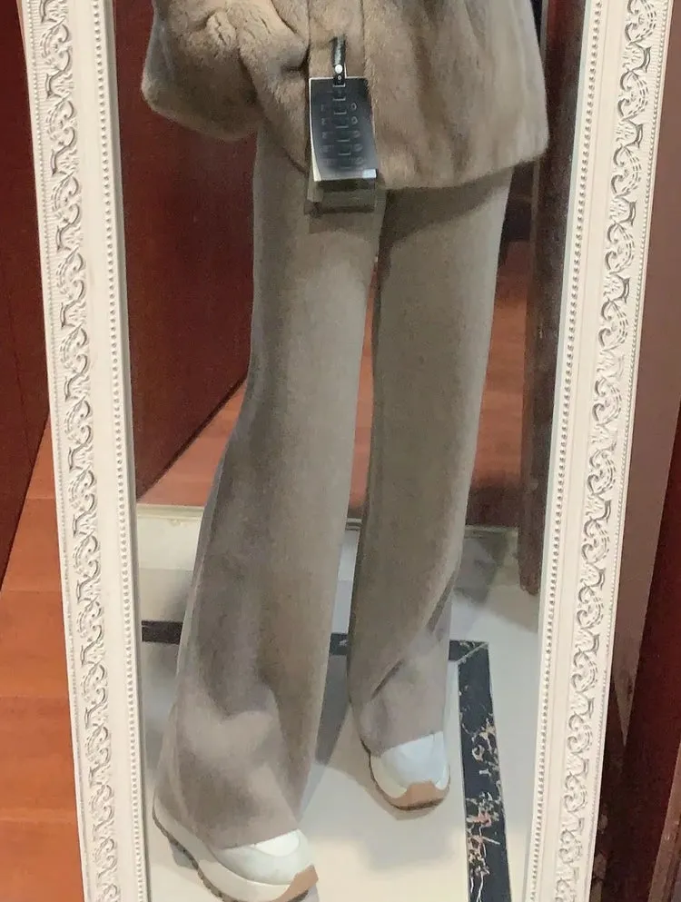 Loose Wool Knitted Wide-leg Trousers for Women