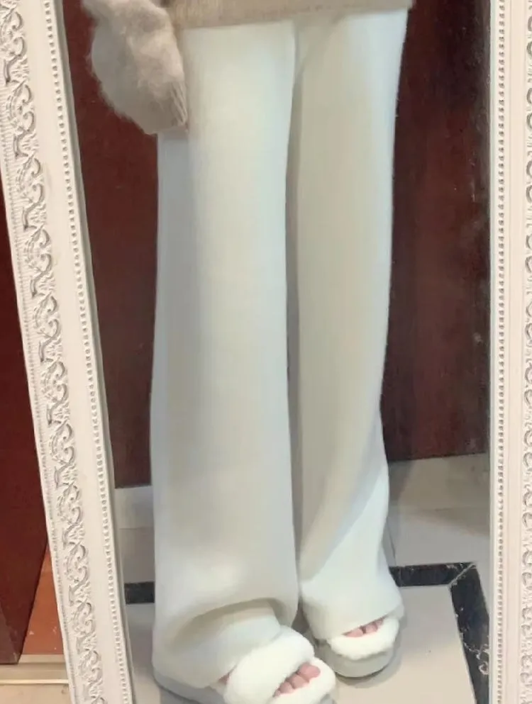 Loose Wool Knitted Wide-leg Trousers for Women