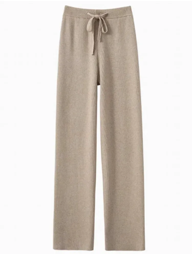 Loose Wool Knitted Wide-leg Trousers for Women