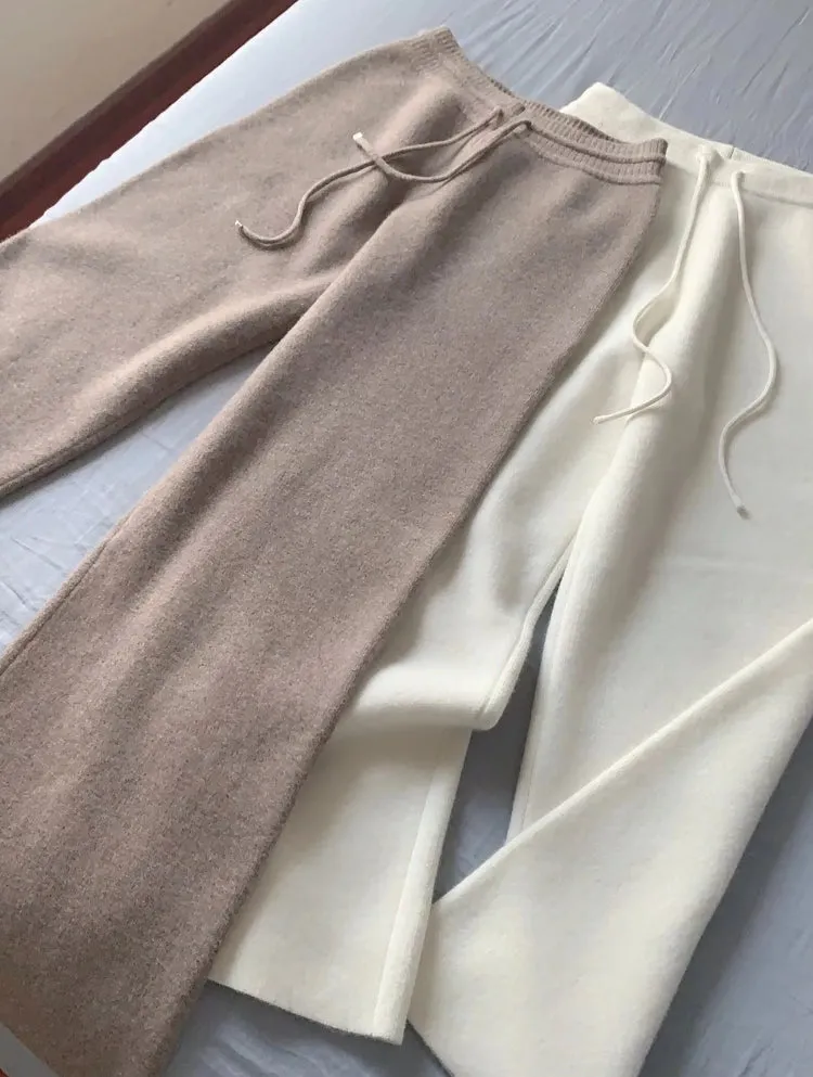 Loose Wool Knitted Wide-leg Trousers for Women