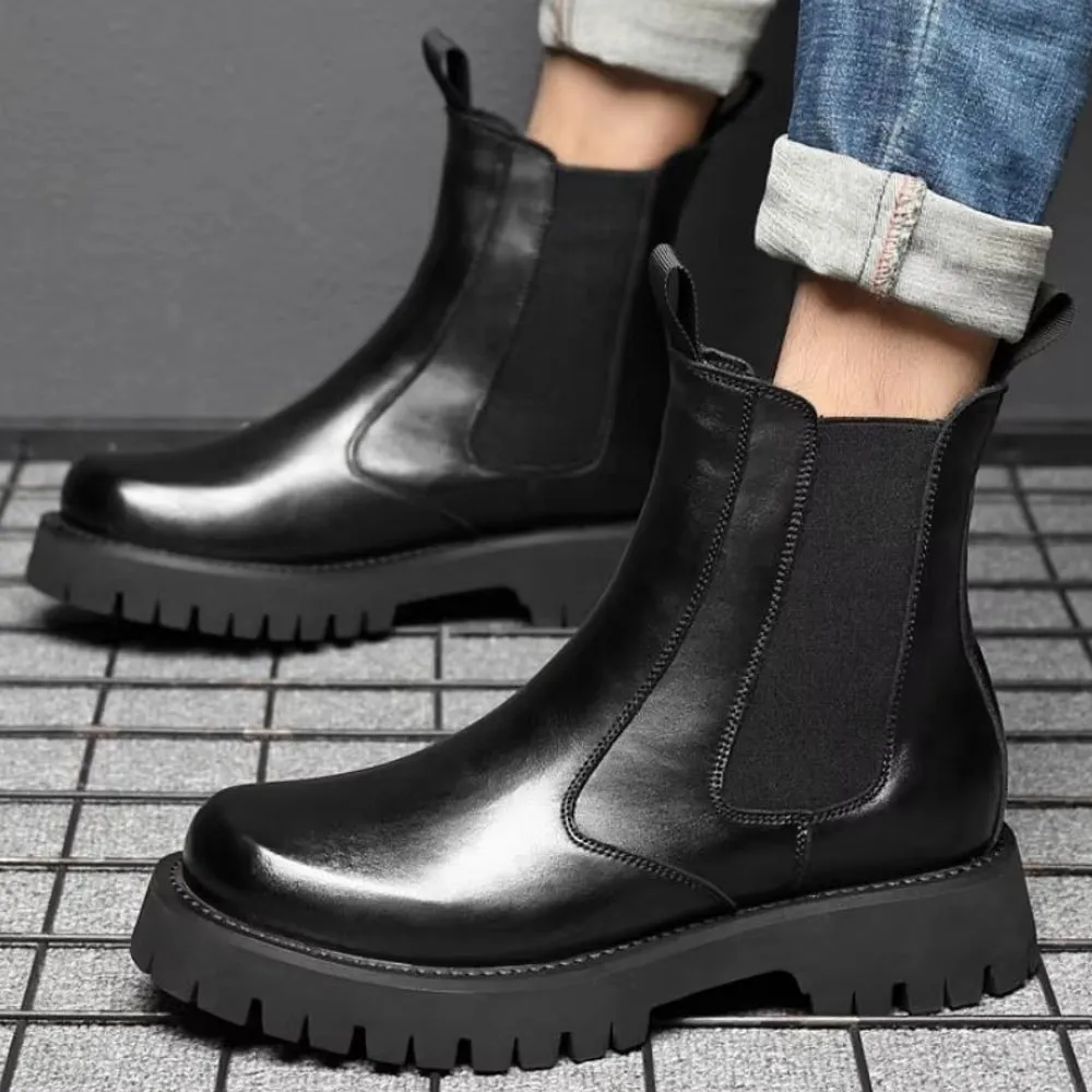 Men Chelsea Rubber Boot Inner Increased Lifted Boots
