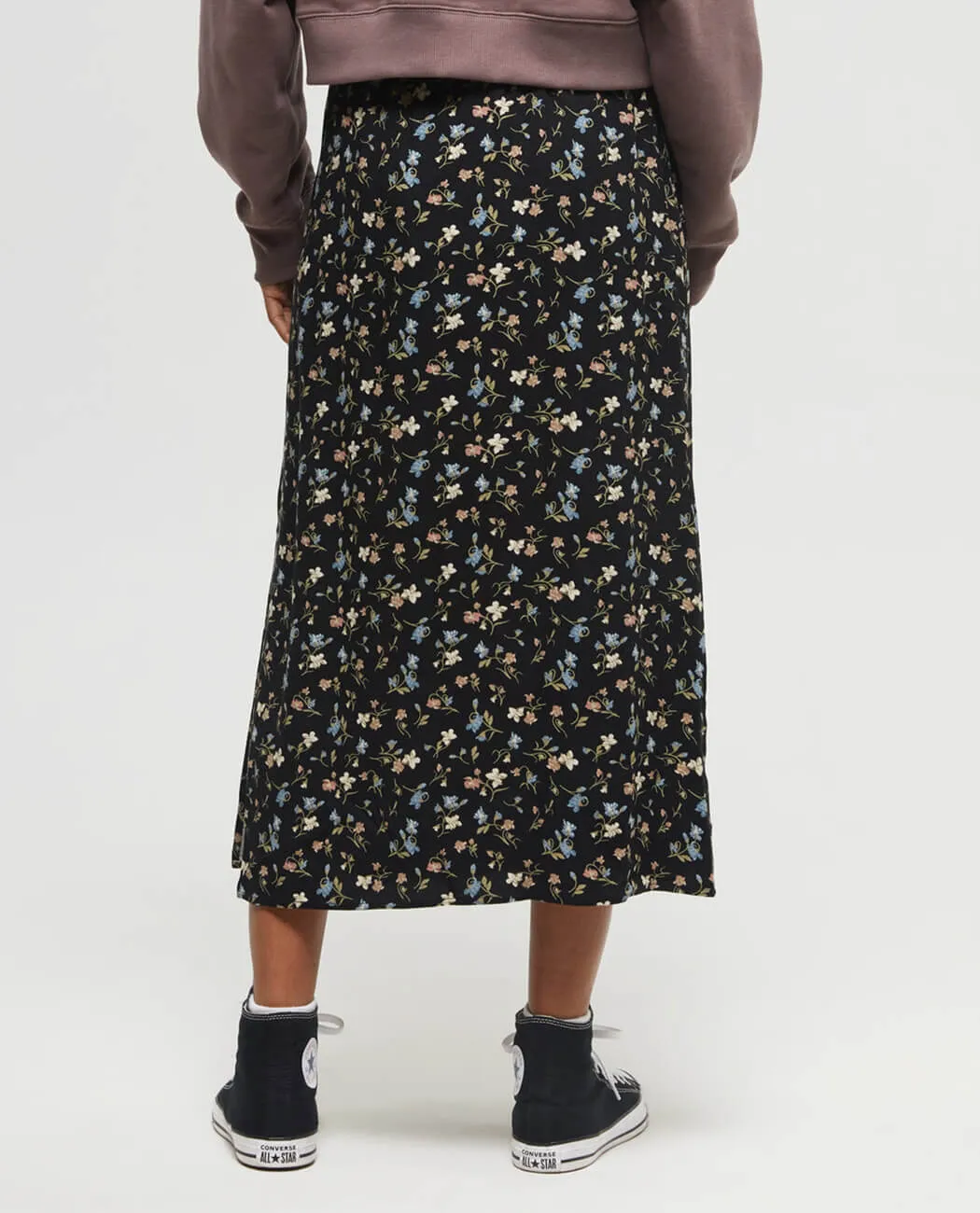 Midi-Length Crepe Slitted Skirt