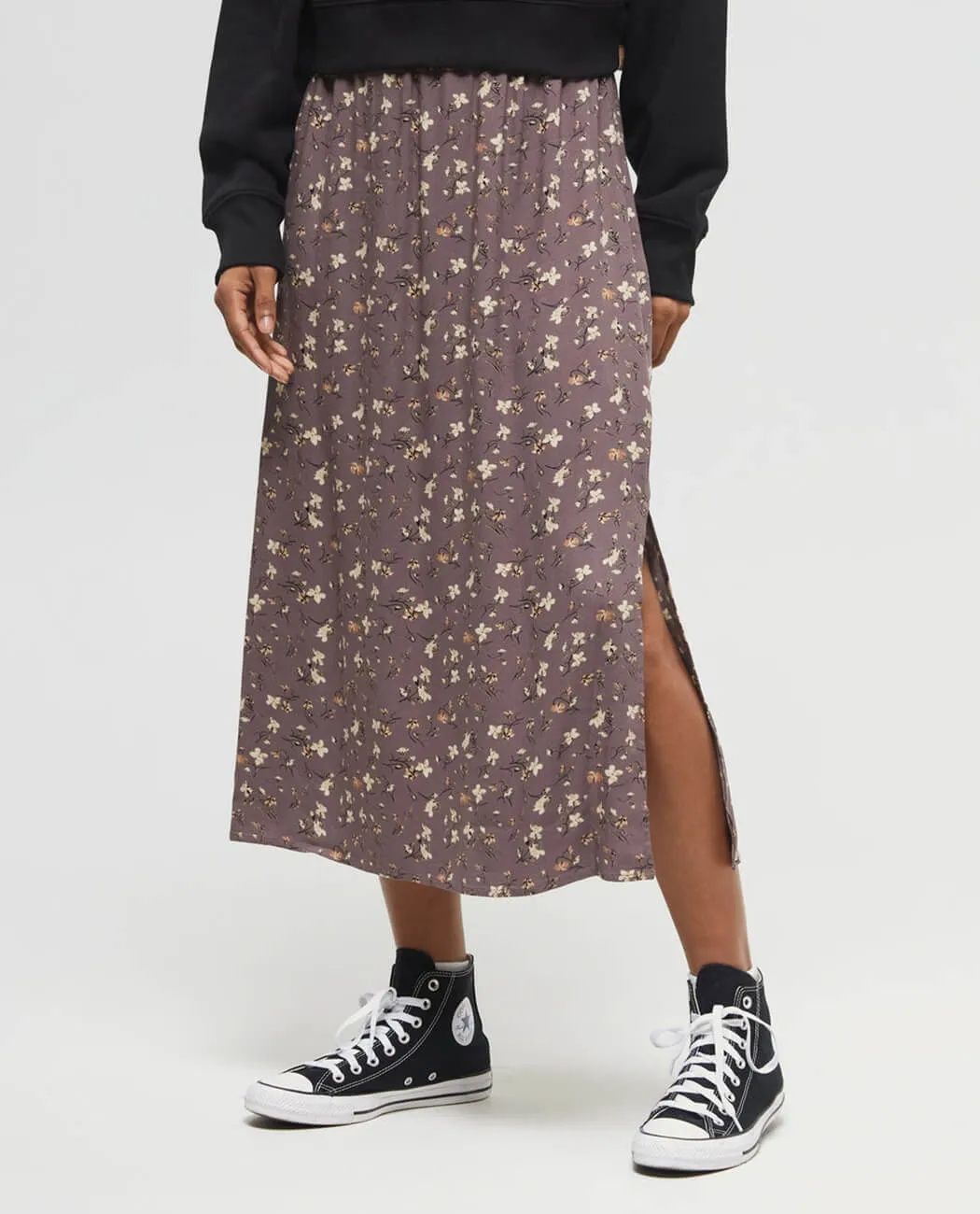 Midi-Length Crepe Slitted Skirt