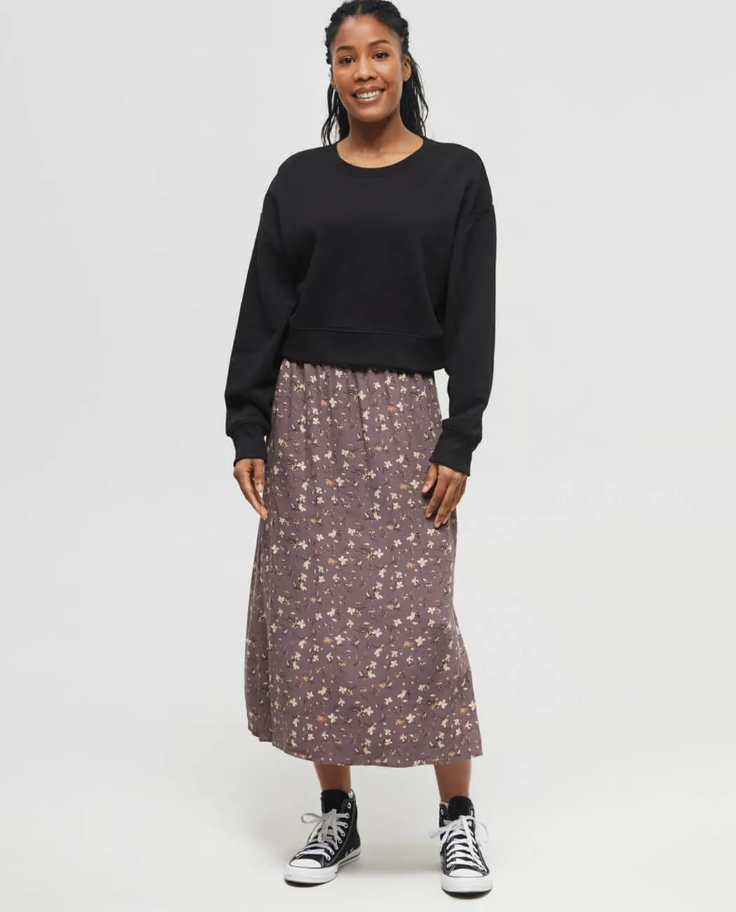 Midi-Length Crepe Slitted Skirt