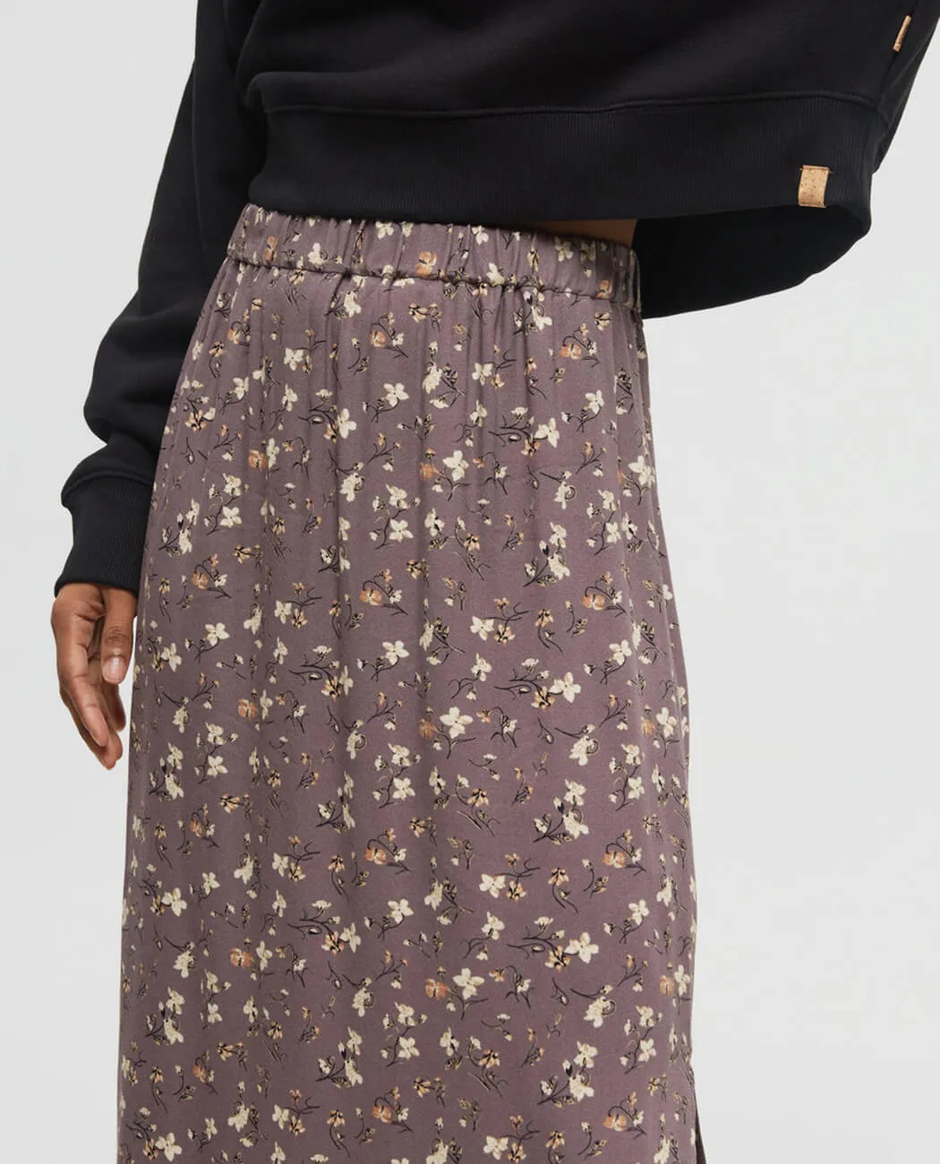 Midi-Length Crepe Slitted Skirt