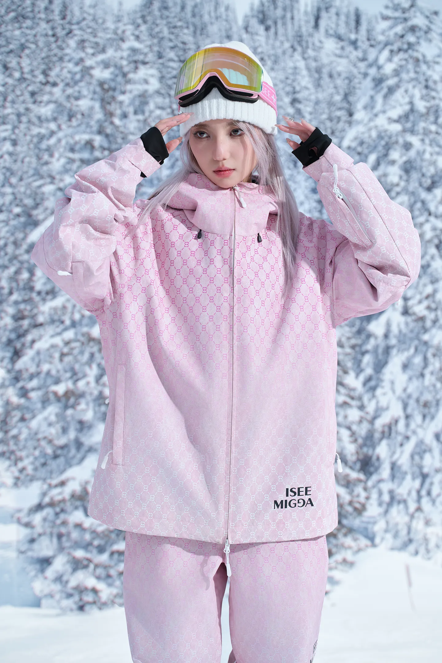 [Pink Old Flower] Ski Suit Punching Jacket