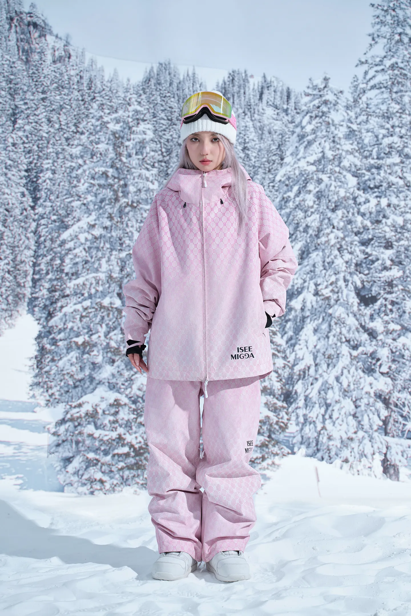 [Pink Old Flower] Ski Suit Punching Jacket