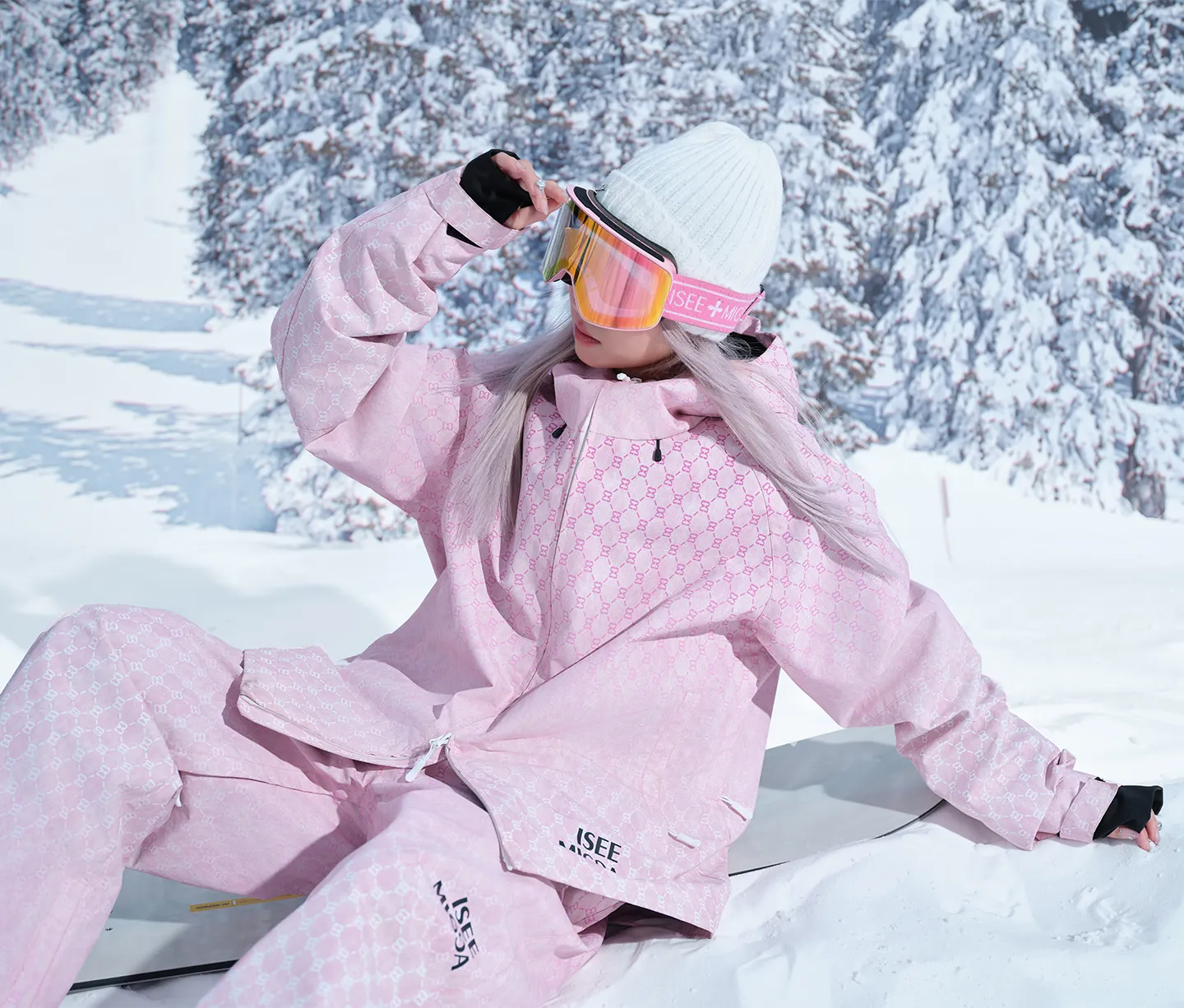 [Pink Old Flower] Ski Suit Punching Jacket