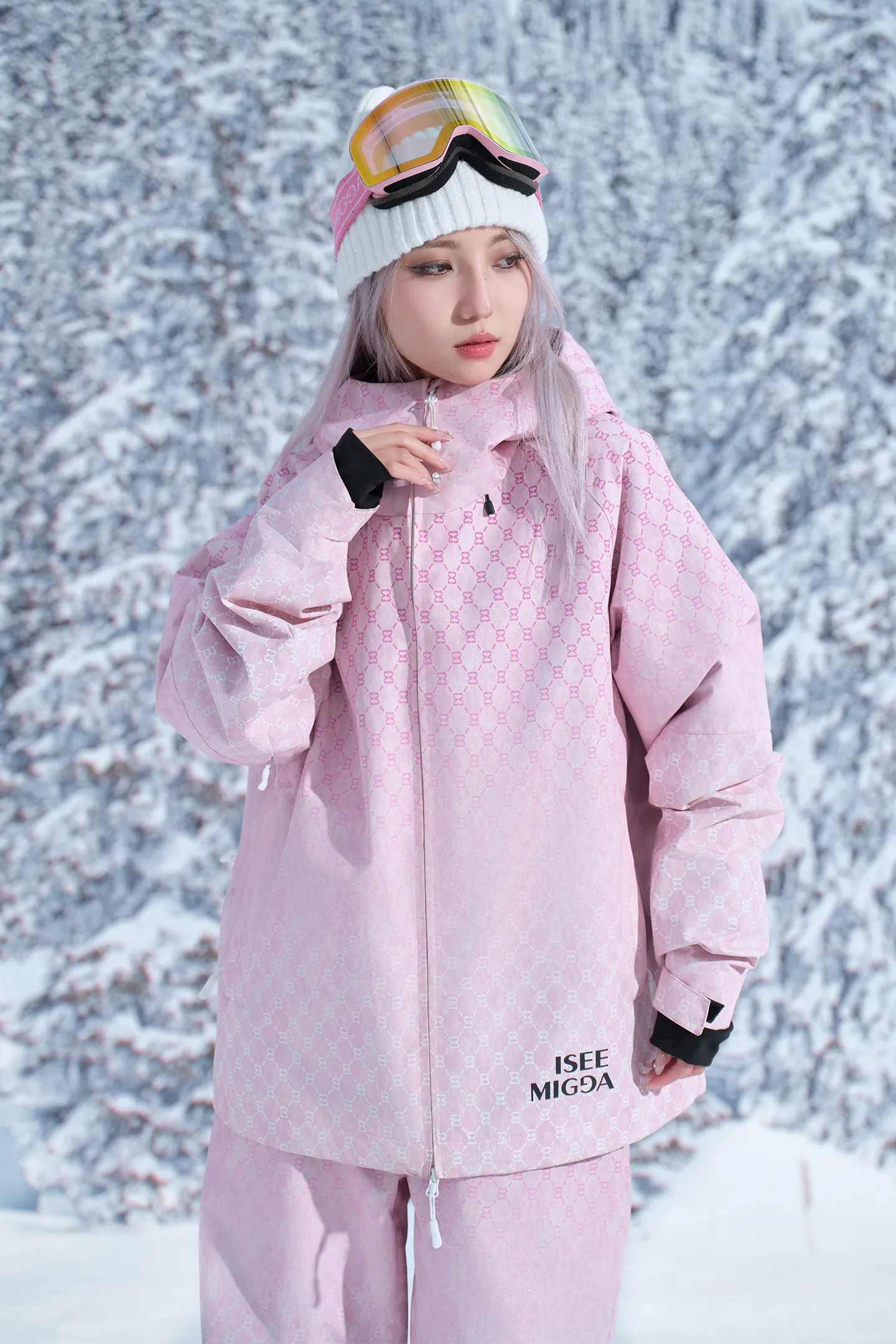 [Pink Old Flower] Ski Suit Punching Jacket