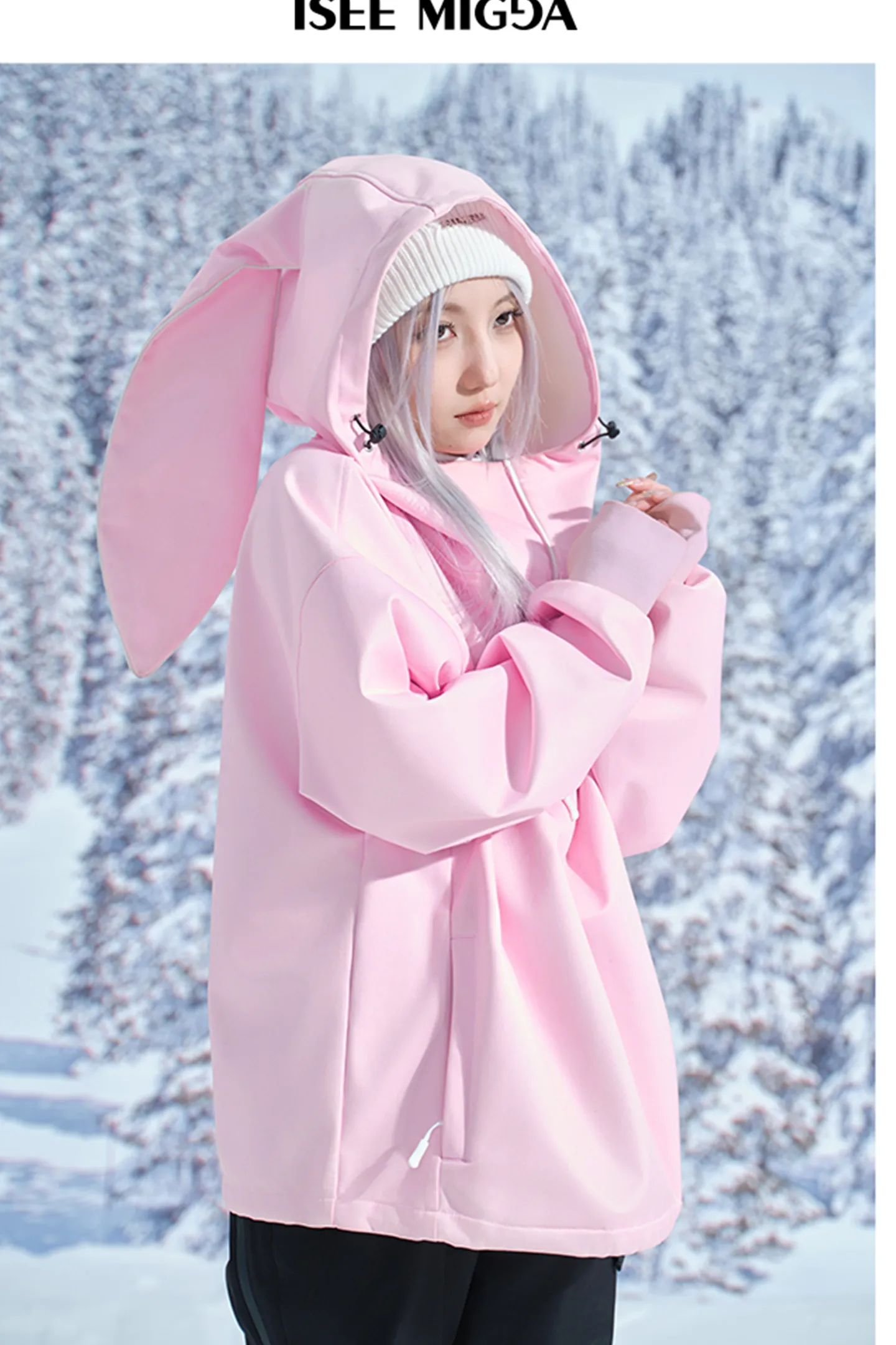 [Pink Rabbit Ears] Ski Sweatshirt Jacket Cute Style