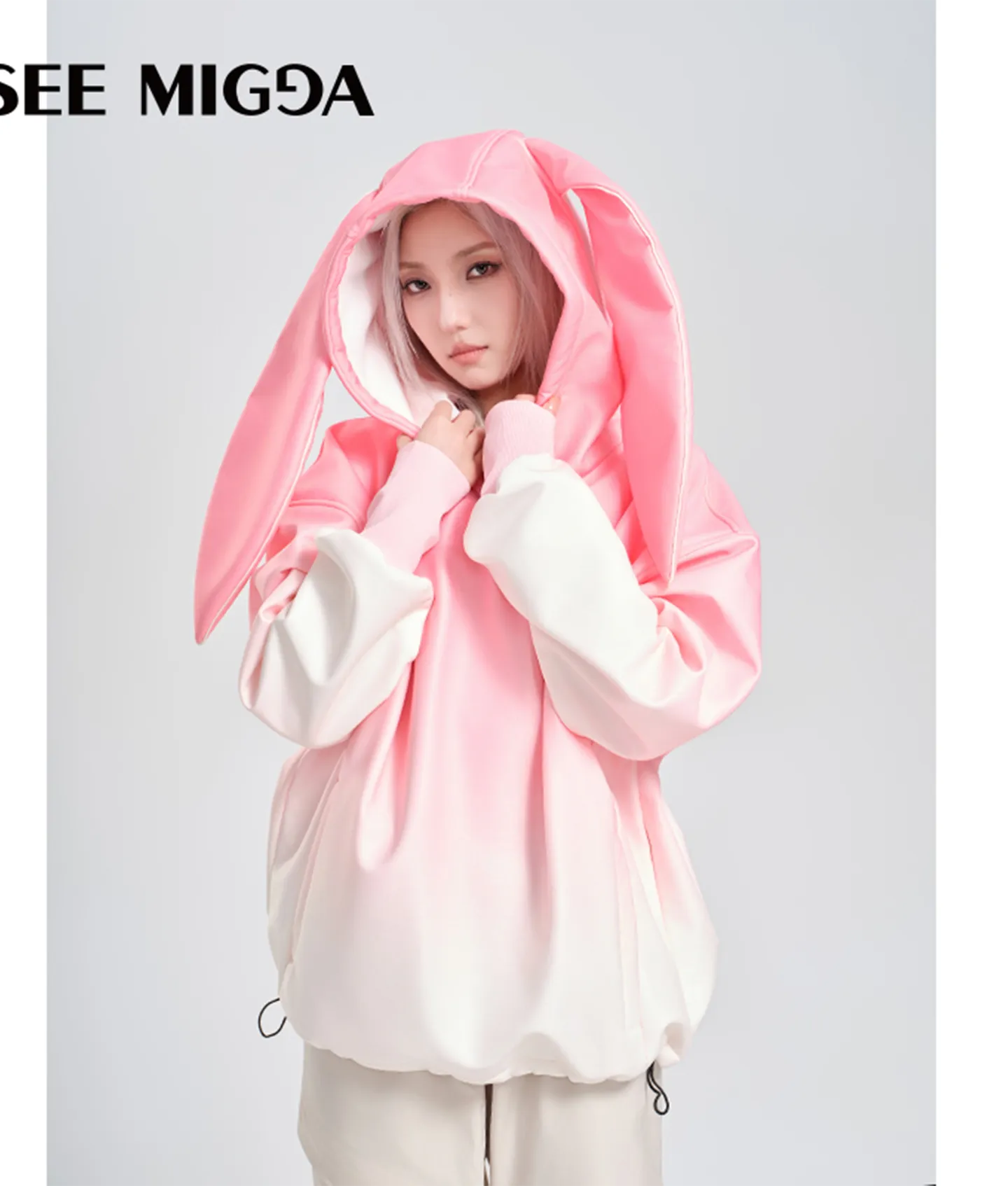 [Pink Rabbit Ears] Ski Sweatshirt Jacket Cute Style