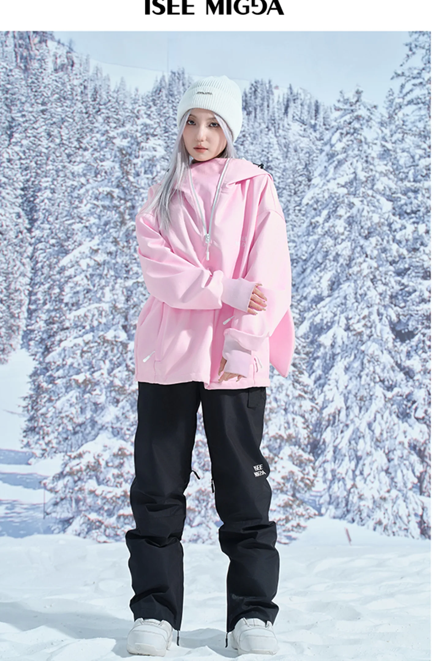 [Pink Rabbit Ears] Ski Sweatshirt Jacket Cute Style