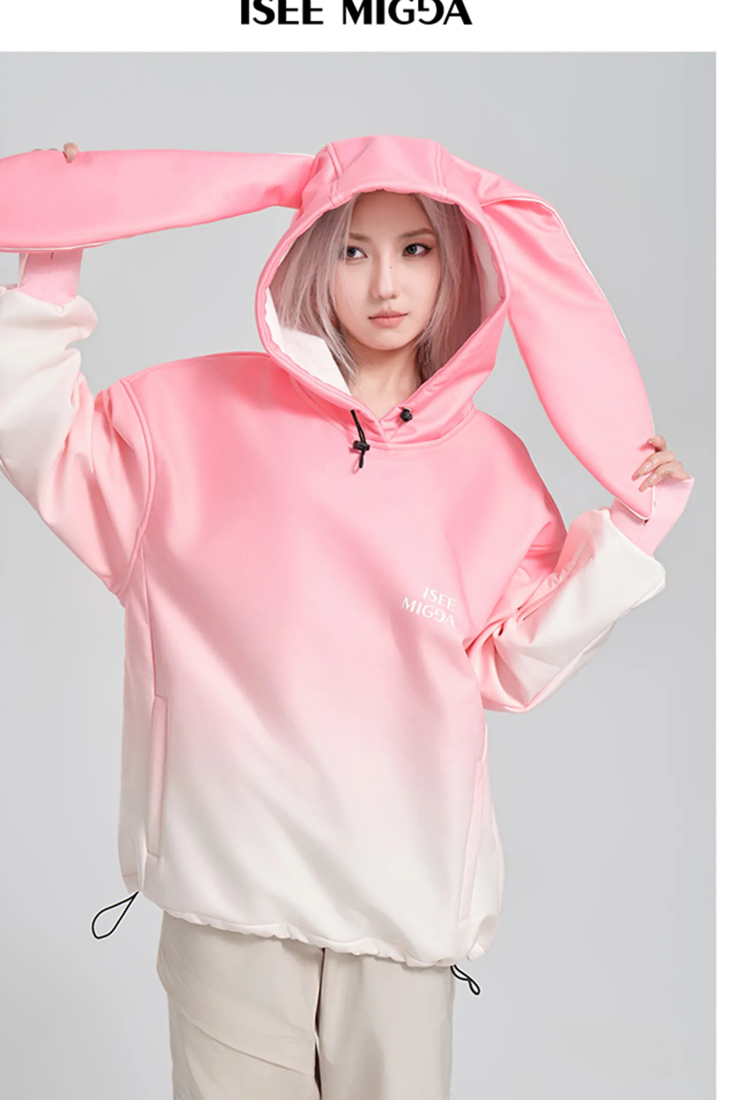 [Pink Rabbit Ears] Ski Sweatshirt Jacket Cute Style