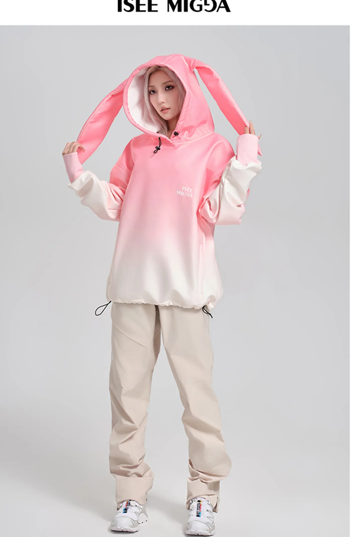 [Pink Rabbit Ears] Ski Sweatshirt Jacket Cute Style