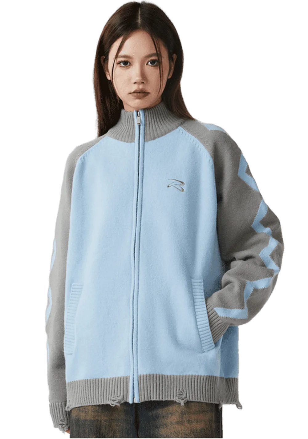 Rippled Raglan Sleeve Turtleneck Sweater
