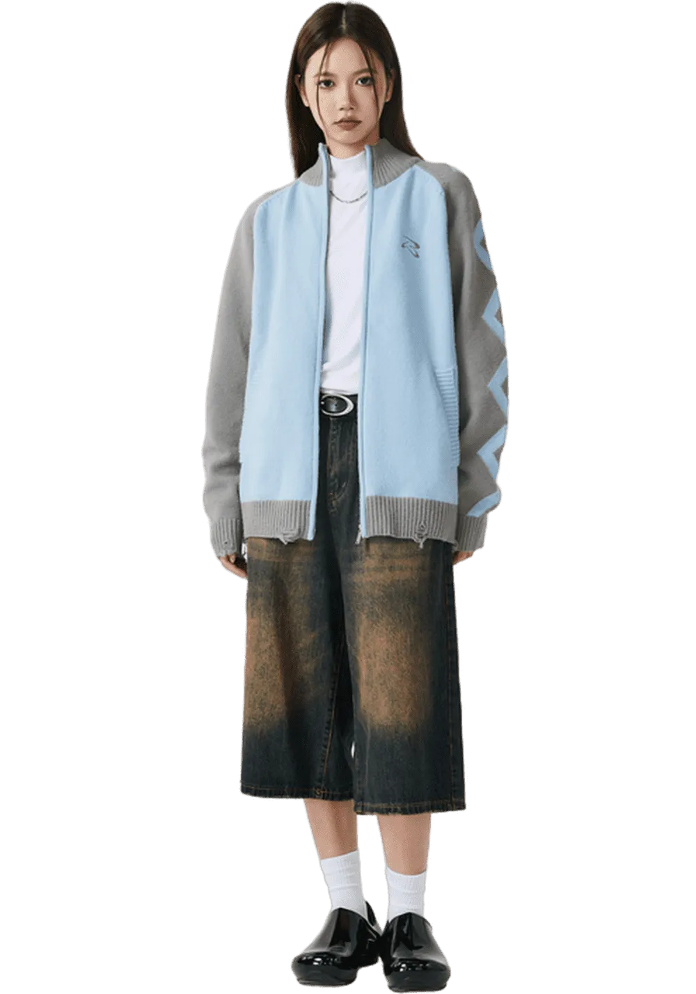 Rippled Raglan Sleeve Turtleneck Sweater