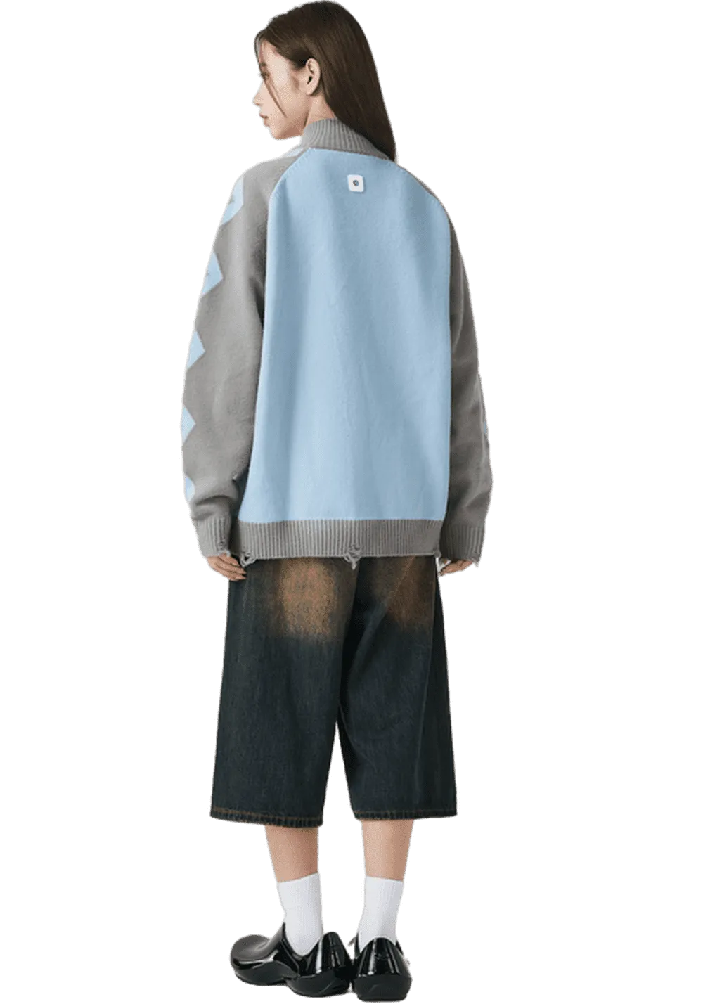 Rippled Raglan Sleeve Turtleneck Sweater