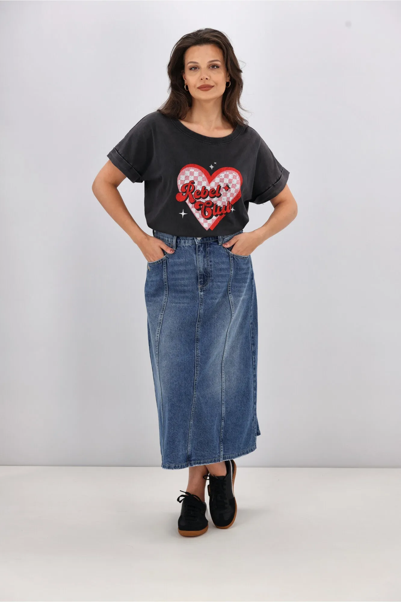 Shine On Label Radiance Panelled Denim Skirt Indigo
