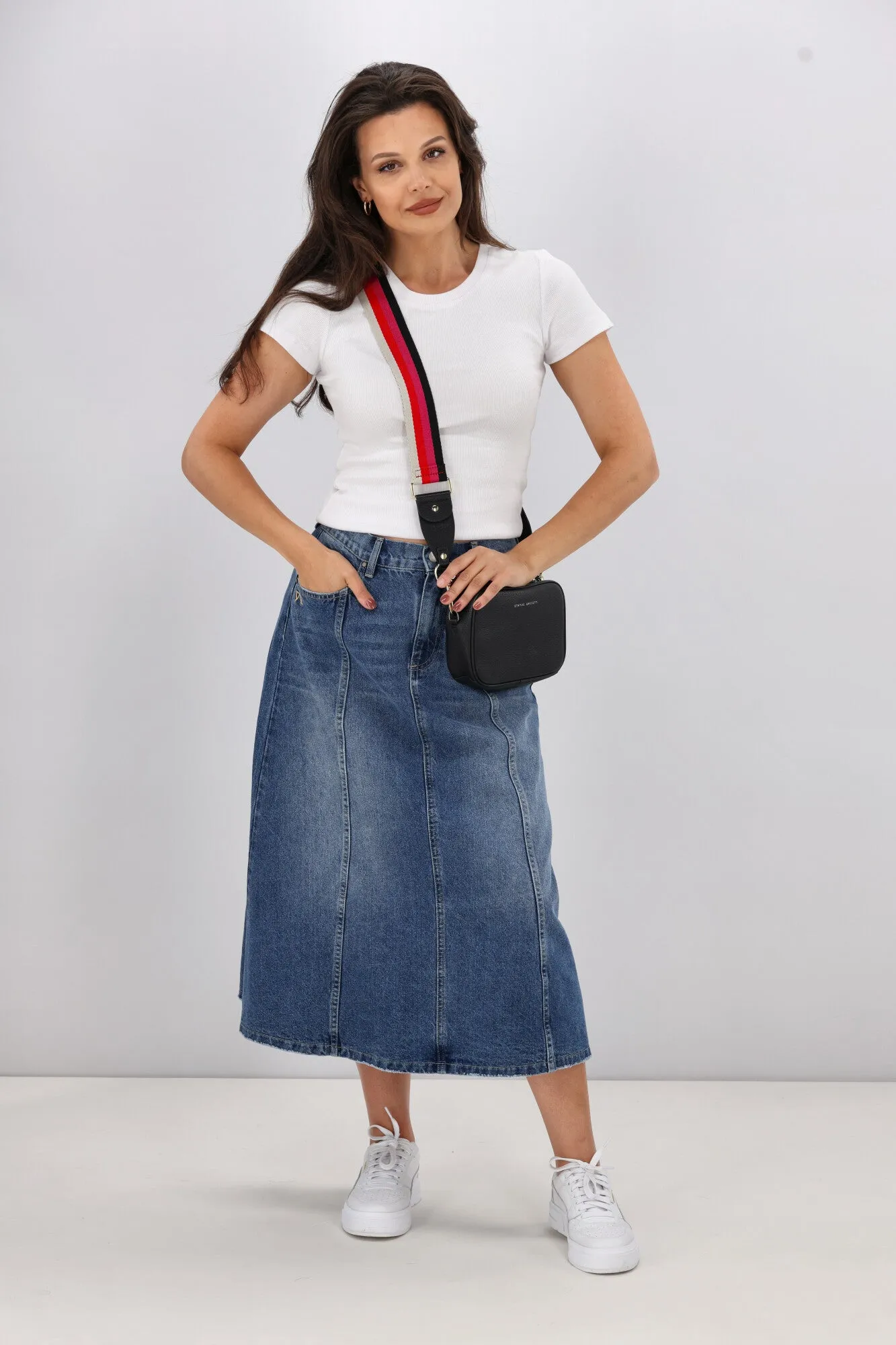 Shine On Label Radiance Panelled Denim Skirt Indigo