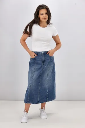 Shine On Label Radiance Panelled Denim Skirt Indigo