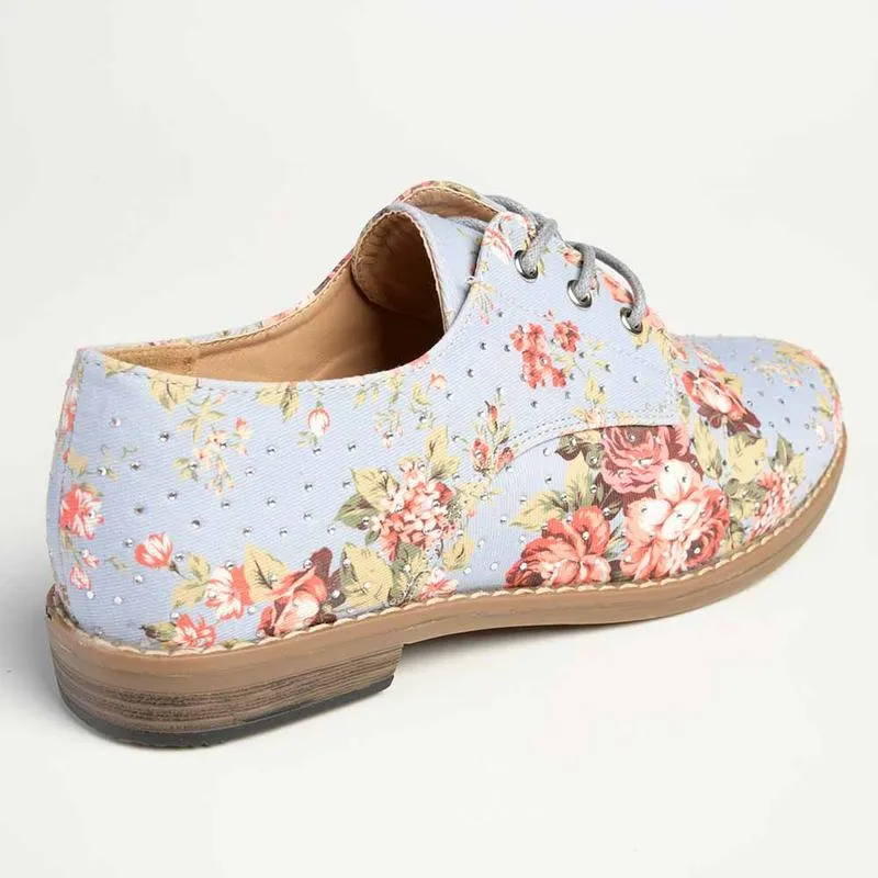 Soft Style by Hush Puppies Tywin Diamante Floral Shoe- Light Denim/Floral