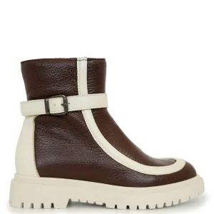 Spain Co Brown and White Zipper Boot