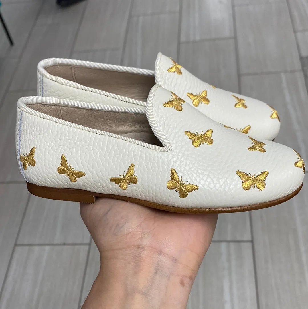 Spain Co Cream and Gold Butterfly Smoking Loafer