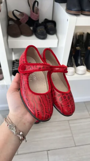 Spain Co Red Croc Velvet Piping Mary Jane