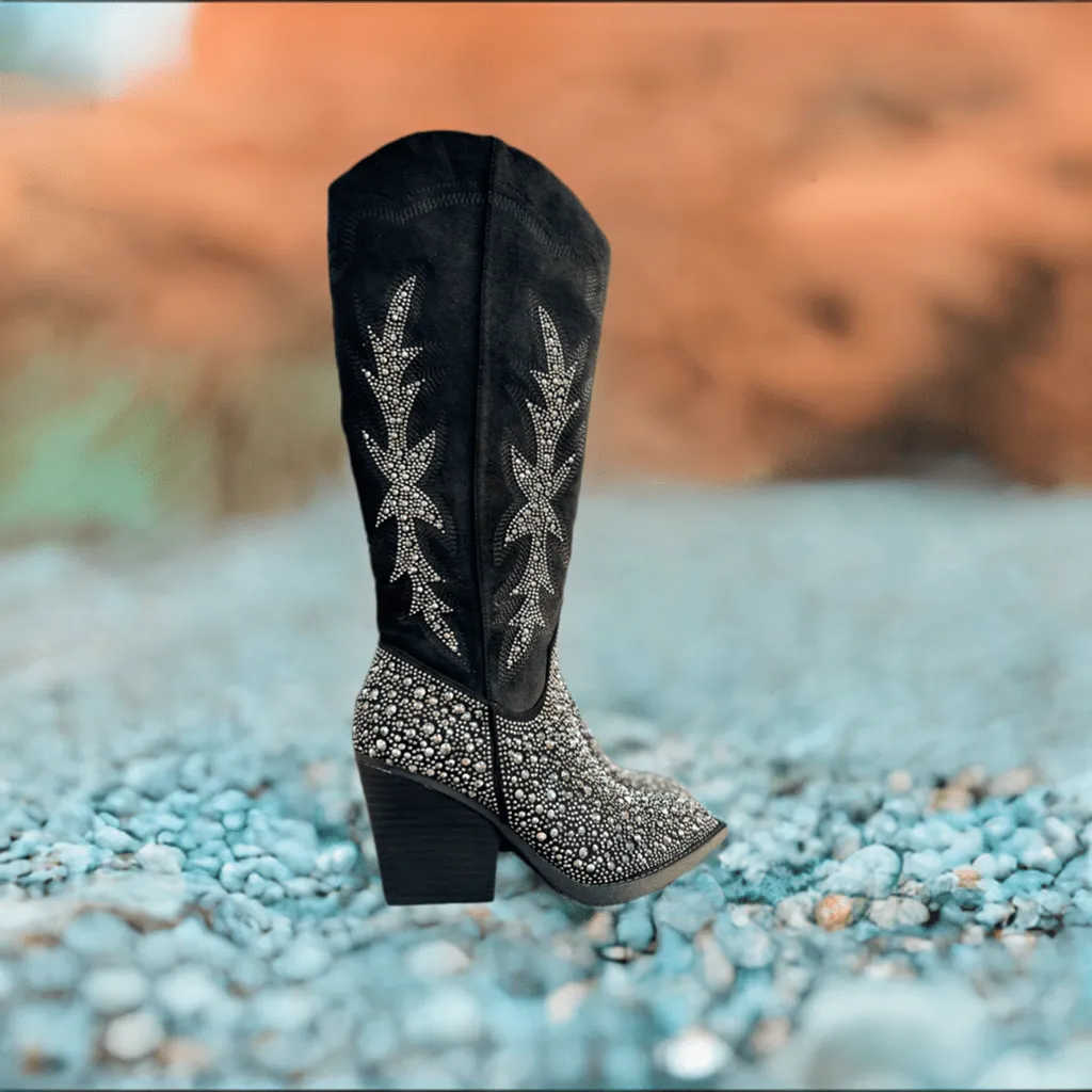 Very G Black Rhinestone Western Style Boots*