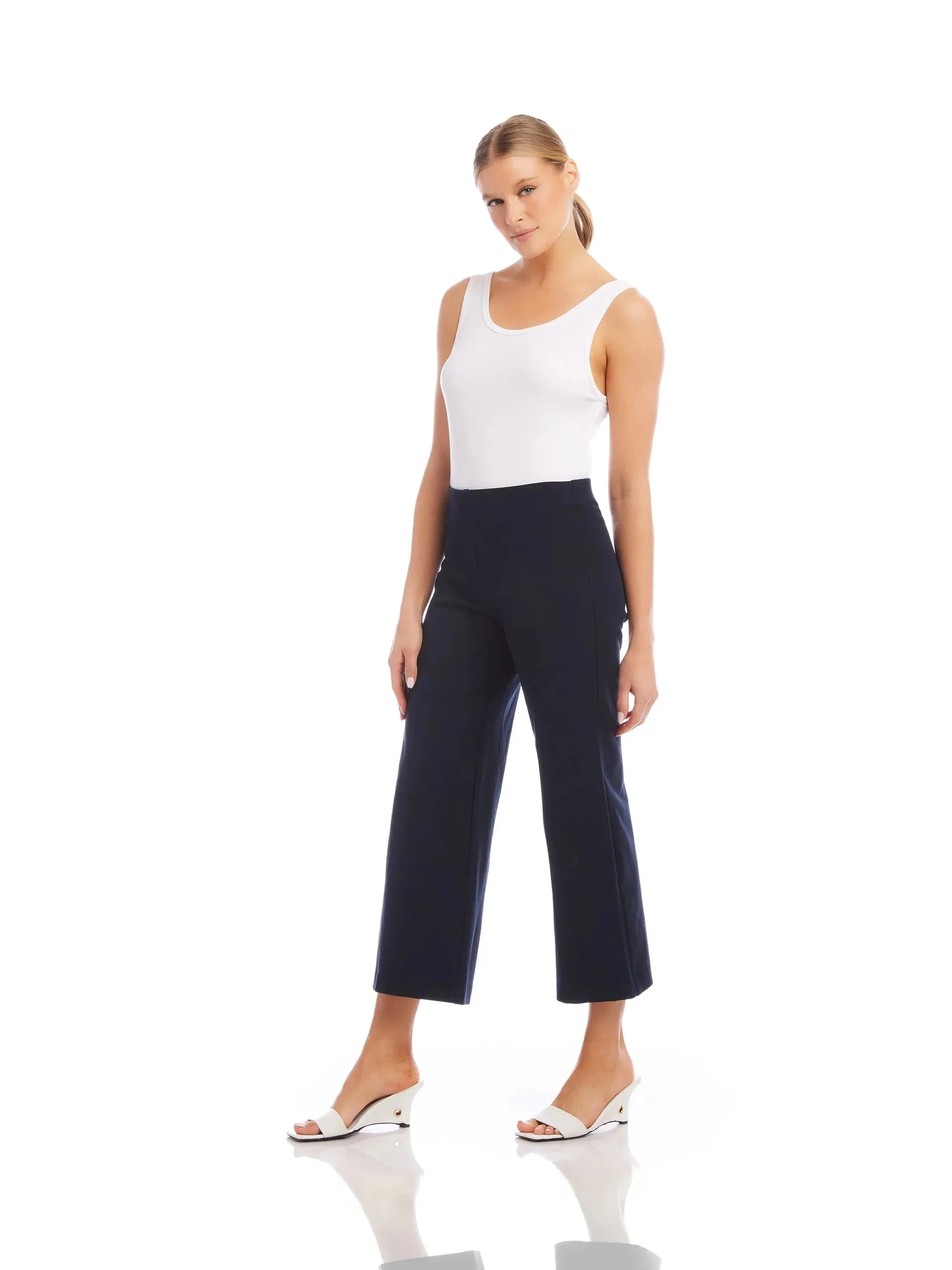 Wide Leg Cropped Pants Navy