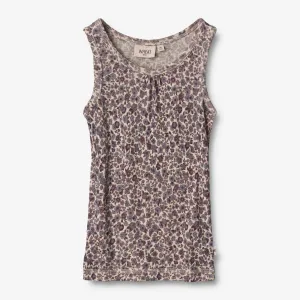Wool Singlet Elga - purple flowers