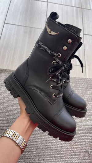 Zadig & Voltaire Logo Print Laces Combat Boot